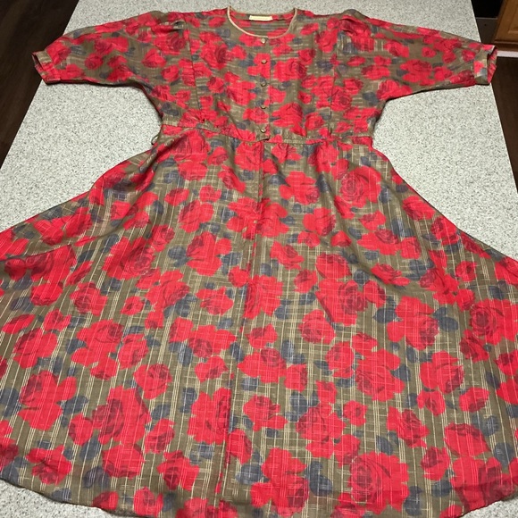 Vintage 90s nutmeg floral midi dress Rose print Grunge Cottagecore - Picture 1 of 9
